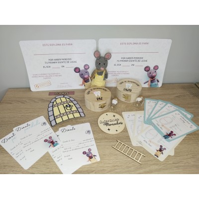 Pack Ratón Pérez para Dos Hermanos – Set Doble Personalizado con Crochet, Puerta y Cofre