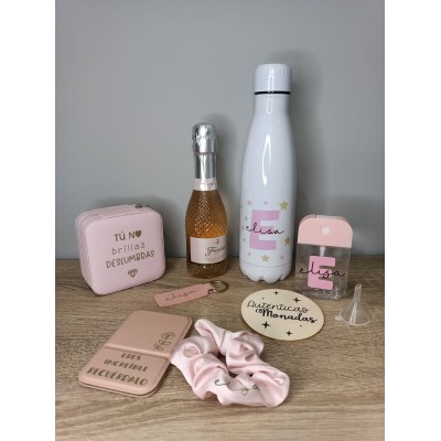 Pack Regalo Personalizado para Mujer – Set Rosa con Joyero, Botella y Accesorios