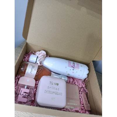 Pack Regalo Personalizado para Mujer – Set Rosa con Joyero, Botella y Accesorios