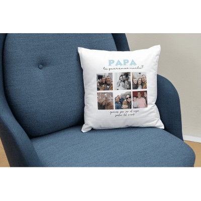Cojín personalizado con 6 fotos y mensaje – Regalo Día del Padre