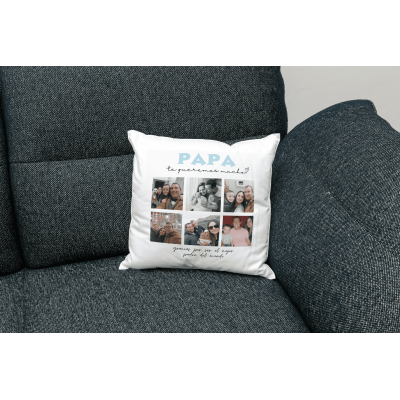 Cojín personalizado con 6 fotos y mensaje – Regalo Día del Padre