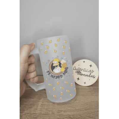 Jarra de Cerveza Personalizada Homer Simpson de Cristal Esmerilado