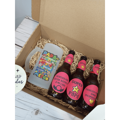 Pack Regalo Cerveza Estrella Galicia con Jarra Mario Bros y Abridor a Juego|Regalo original Dia del Padre