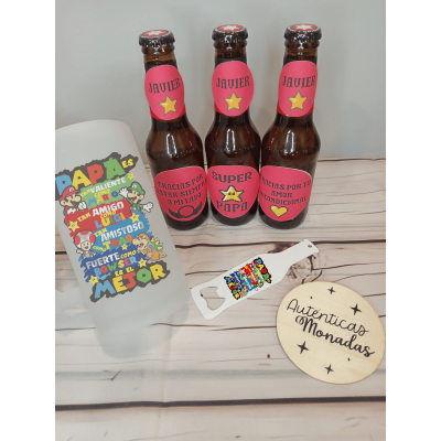 Pack Regalo Cerveza Estrella Galicia con Jarra Mario Bros y Abridor a Juego|Regalo original Dia del Padre