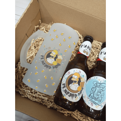 Pack Regalo Cerveza Estrella Galicia con Jarra Personalizada Homer Simpson y Abridor