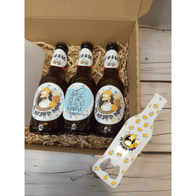 Pack Regalo Cerveza Estrella Galicia con Jarra Personalizada Homer Simpson y Abridor
