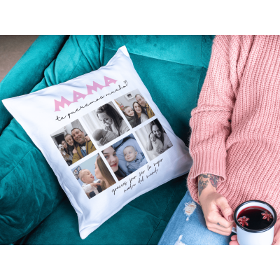 Cojín personalizado con 6 fotos y mensaje bonito para mamá – Regalo Día de la Madre