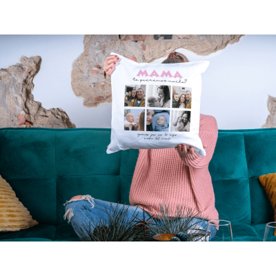 Cojín personalizado con 6 fotos y mensaje bonito para mamá – Regalo Día de la Madre