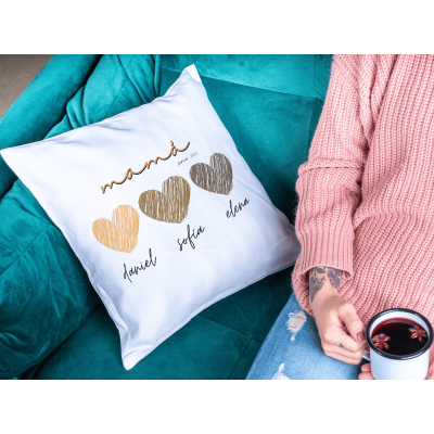 Cojín personalizado con corazones y nombres de los hijos – Regalo especial para mamá
