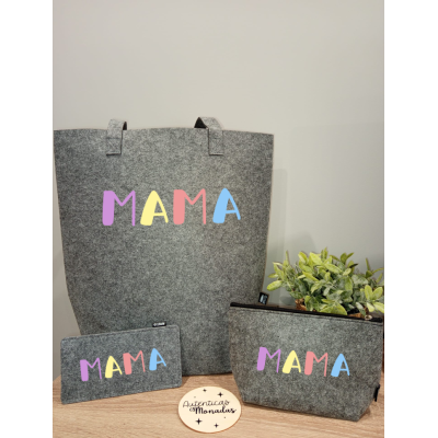 Pack Regalo para Mamá – Bolso de Fieltro Reciclado con Neceser y Funda de Gafas Personalizable