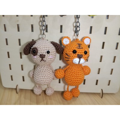 Llavero de crochet animal hecho a mano – Ranita, perro, oso, tigre, gato o cerdito