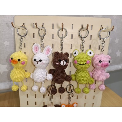 Llavero de crochet animal hecho a mano – Ranita, perro, oso, tigre, gato o cerdito