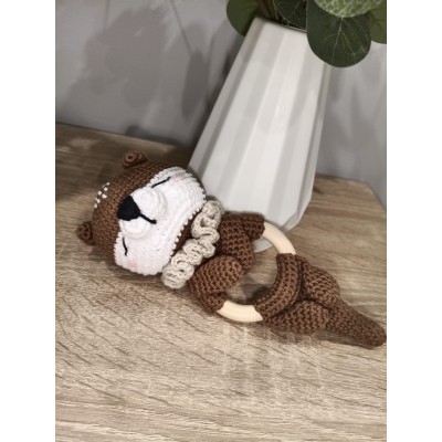 Mordedor Sonajero Nutria de Crochet Hecho a Mano