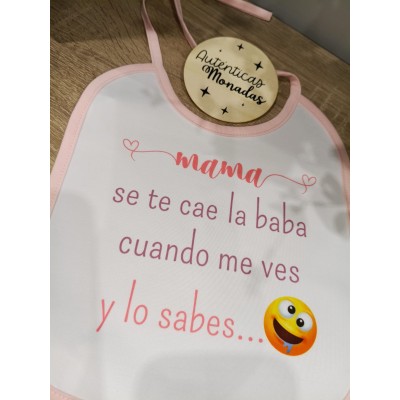 Babero bebé niña personalizado – “Mamá/Papá/Abuelo… se te cae la baba y lo sabes” | Regalo divertido para familia