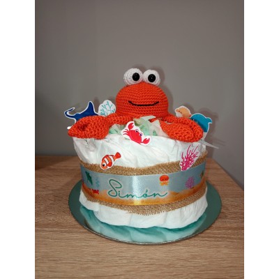 Tarta pañales dodot + cangrejo hecho a mano