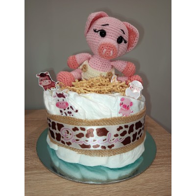 Tarta pañales dodot + cerdito hecho a mano