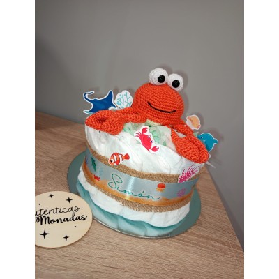 Tarta pañales dodot + cangrejo hecho a mano