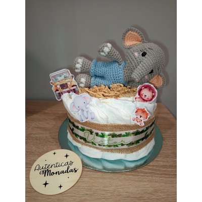 Tarta pañales dodot + elefante hecho a mano