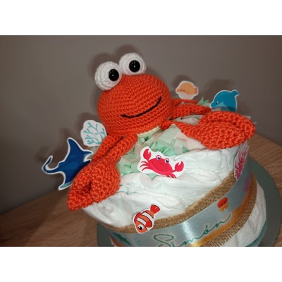 Tarta pañales dodot + cangrejo hecho a mano