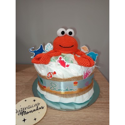 Tarta pañales dodot + cangrejo hecho a mano