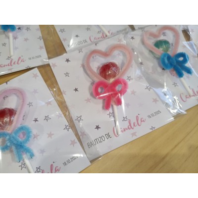 Chupachups con Corazón de Limpia Pipas Hecho a Mano Personalizados – Detalle Dulce para Bodas, Bautizos y Comuniones