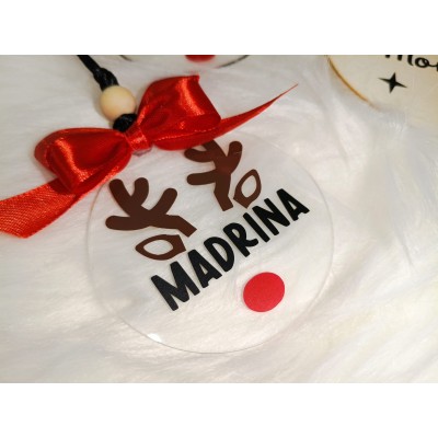 Adorno Navideño Acrílico Diseño Reno Personalizado “Padrino o Madrina” con Nombre