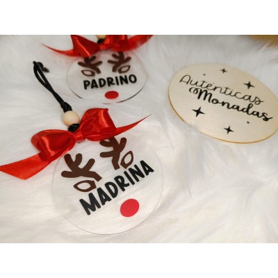 Adorno Navideño Acrílico Diseño Reno Personalizado “Padrino o Madrina” con Nombre