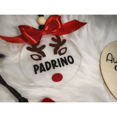 Adorno Navideño Acrílico Diseño Reno Personalizado “Padrino o Madrina” con Nombre