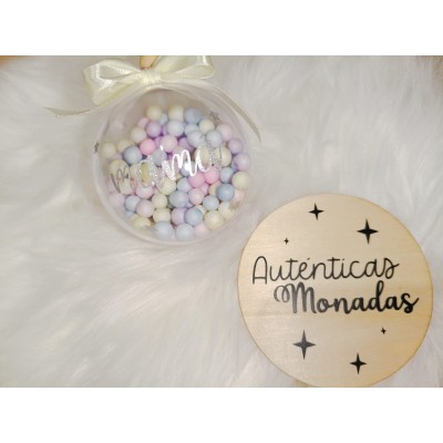Bola Navideña Personalizada con Nombre y Relleno de Bolitas – Colores a Elegir