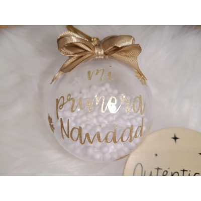 Bola Navideña Personalizada “Mi Primera Navidad” con Nombre y Lazo Dorado