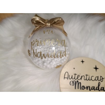 Bola Navideña Personalizada “Mi Primera Navidad” con Nombre y Lazo Dorado