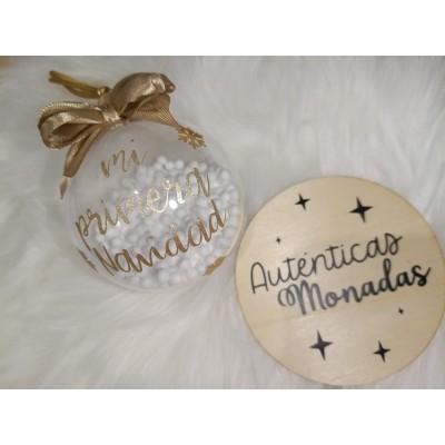 Bola Navideña Personalizada “Mi Primera Navidad” con Nombre y Lazo Dorado