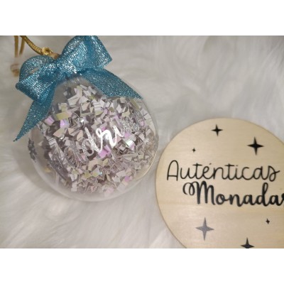 Bola Navideña Personalizada “Padrino o Madrina” con Relleno de Papel Espejo Blanco