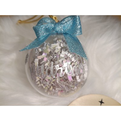 Bola Navideña Personalizada “Padrino o Madrina” con Relleno de Papel Espejo Blanco