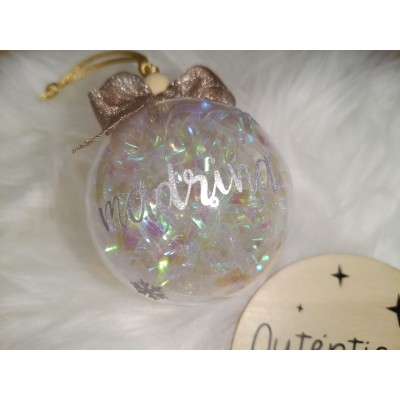 Bola Navideña Personalizada “Padrino o Madrina” con Relleno de Papel Espejo Blanco