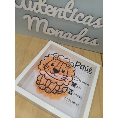 Cuadro Personalizado de Natalicio en Madera Diseño León | Con Flores de Goma Eva
