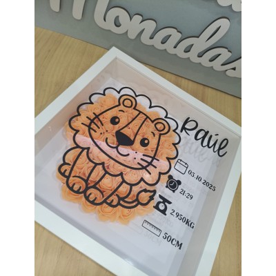 Cuadro Personalizado de Natalicio en Madera Diseño León | Con Flores de Goma Eva