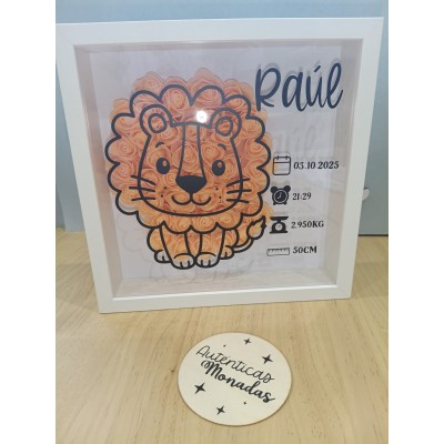 Cuadro Personalizado de Natalicio en Madera Diseño León | Con Flores de Goma Eva