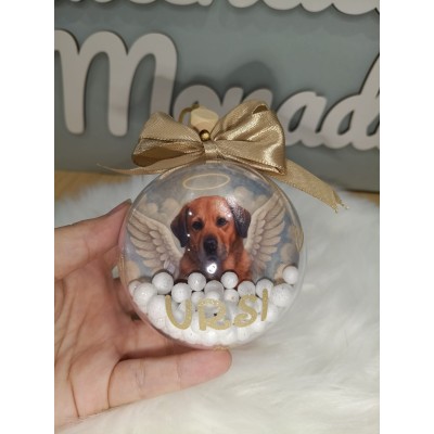 Esfera Navideña Personalizada con Fotografía 8 cm y Lazo Dorado