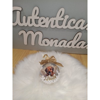 Esfera Navideña Personalizada con Fotografía 8 cm y Lazo Dorado