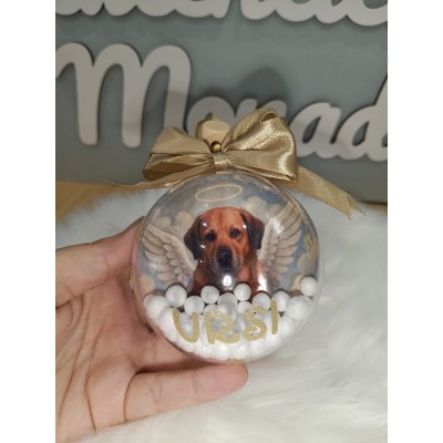 Esfera Navideña Personalizada con Fotografía 8 cm y Lazo Dorado