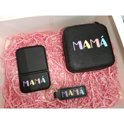 Pack Regalo para Mamá – Joyero, Espejo y Llavero Negro Personalizable con Nombre