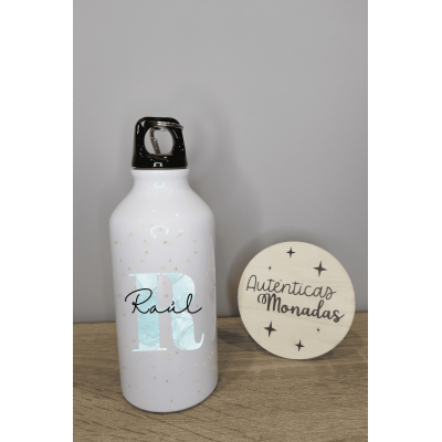 Bidón de aluminio 400 ml personalizable con nombre e inicial – Regalo para bodas, bautizos y comuniones