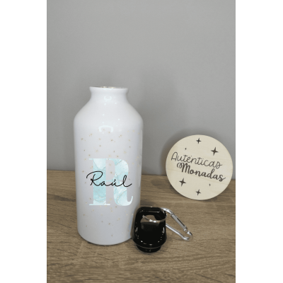 Bidón de aluminio 400 ml personalizable con nombre e inicial – Regalo para bodas, bautizos y comuniones