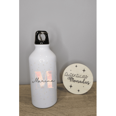Bidón de aluminio 400 ml personalizable con nombre e inicial – Regalo para bodas, bautizos y comuniones