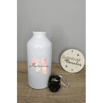 Bidón de aluminio 400 ml personalizable con nombre e inicial – Regalo para bodas, bautizos y comuniones