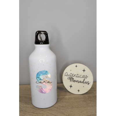 Bidón de aluminio 400 ml personalizable con nombre e inicial – Regalo para bodas, bautizos y comuniones