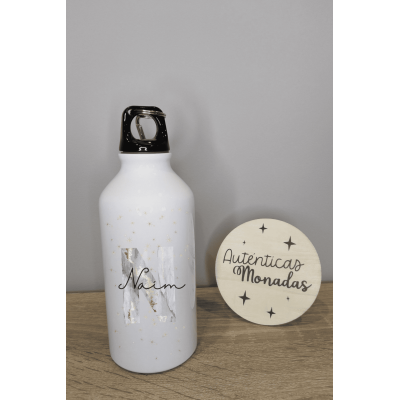 Bidón de aluminio 400 ml personalizable con nombre e inicial – Regalo para bodas, bautizos y comuniones