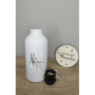 Bidón de aluminio 400 ml personalizable con nombre e inicial – Regalo para bodas, bautizos y comuniones