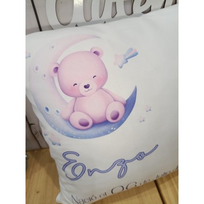Cojín Personalizado de Natalicio Diseño Oso| Regalo Original para Bebé Niño